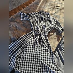 Calvin Klein Gingham Black White Shirt Dress Midi Sz. 10